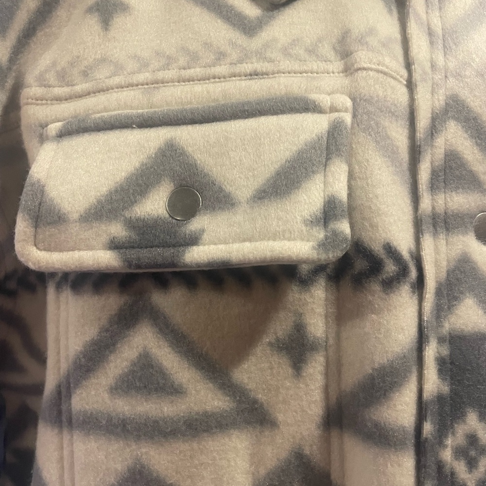 Geometric Patterned Utility Jacket - Gray and Whi… - image 3